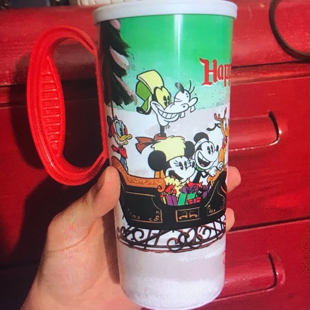 1980s/90s Disney Holiday Travel Tumbler with Red Handle